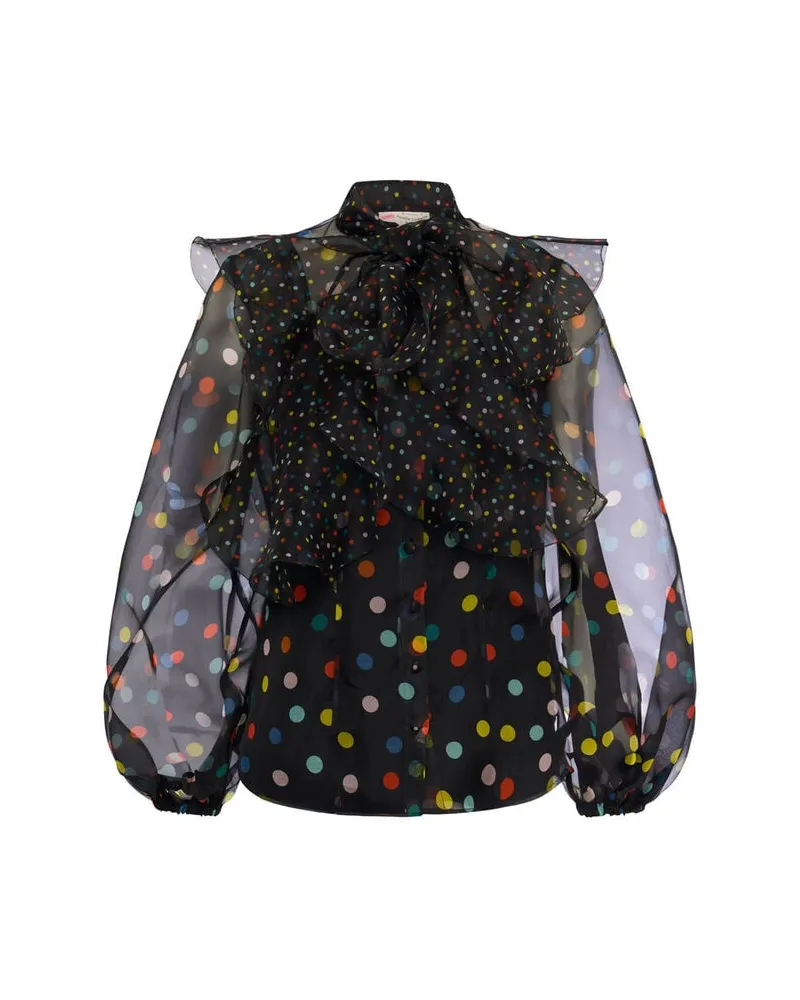 Maison Common Damen Seidenorganzabluse mit Volants Schwarz