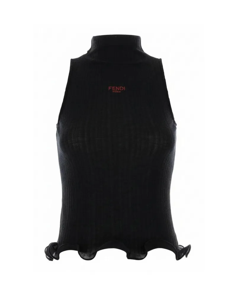 Fendi Damen Shirt aus geripptem Baumwolljersey Schwarz
