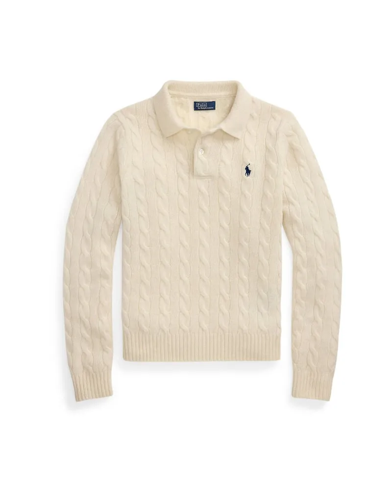 Ralph Lauren Damen Strickpullover aus Wolle-Kaschmir-Mix mit Zopfmuster Weiss