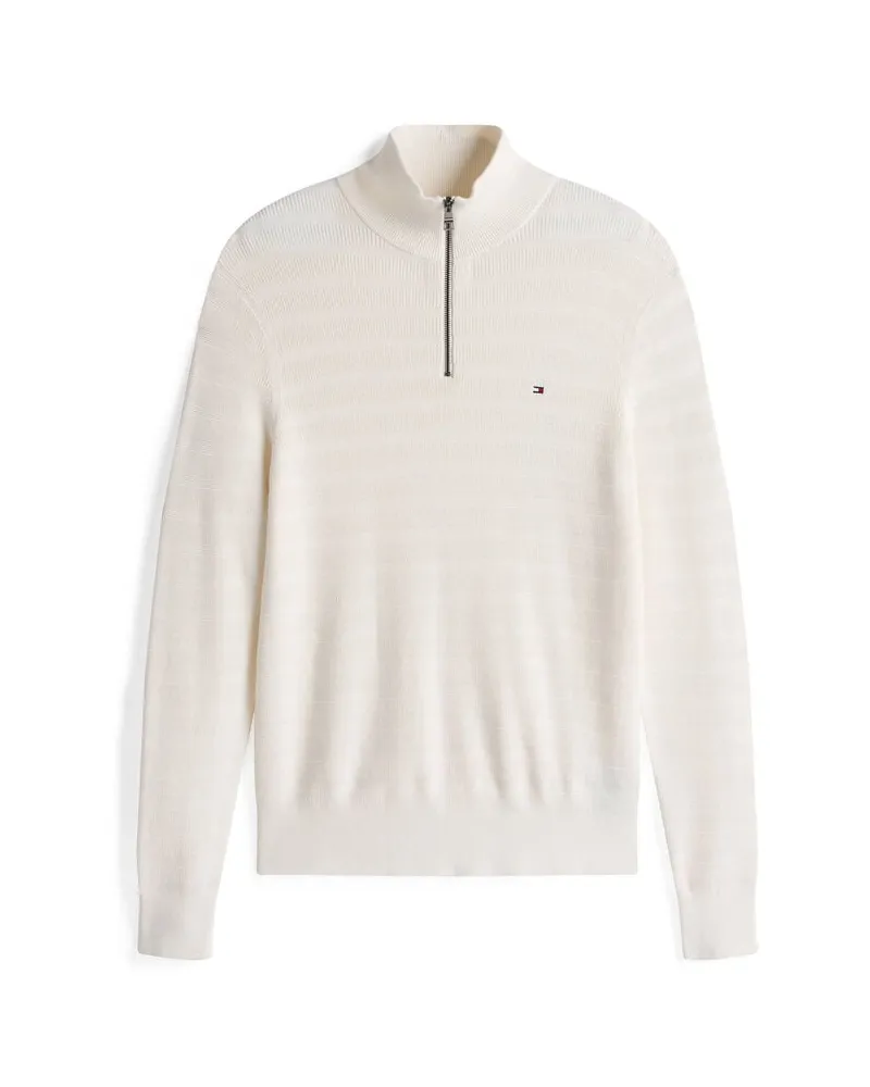 Tommy Hilfiger Herren Strickpullover mit Troyer-Kragen Weiss