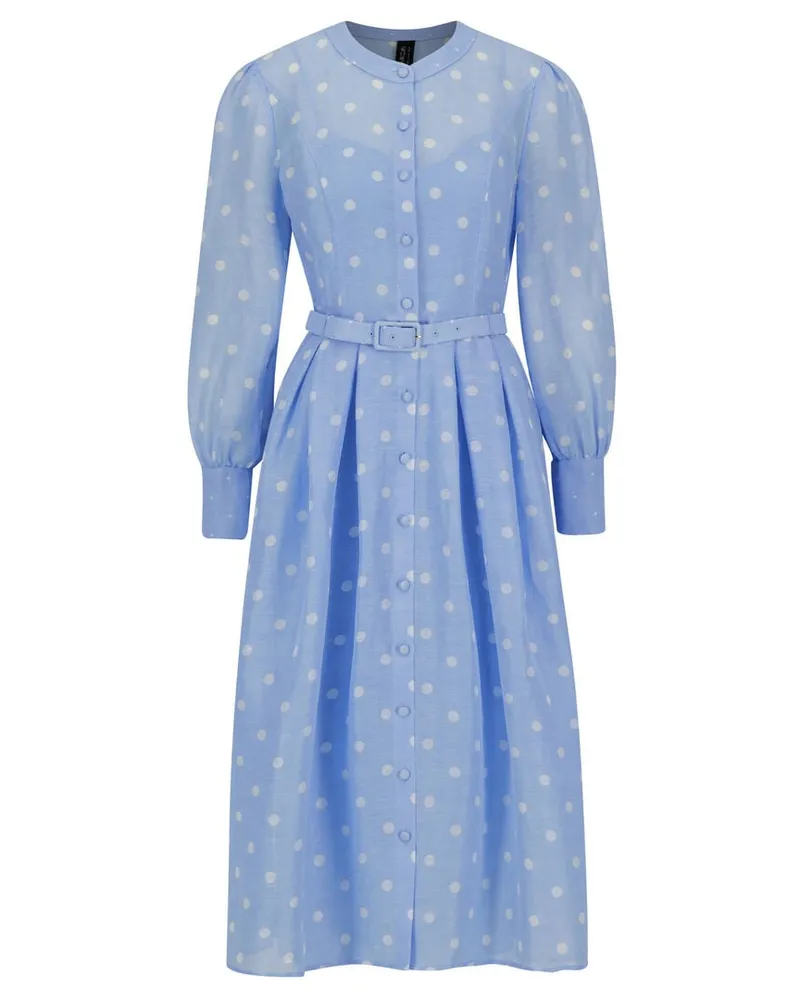 Marc Cain Damen Kleid aus Leinen und Seide Bleu
