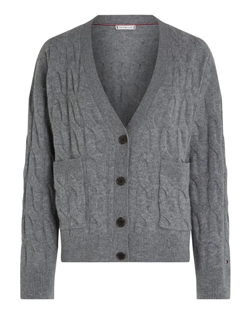 Tommy Hilfiger Damen Strickjacke SOFT WOOL CABLE CARDIGAN Grau