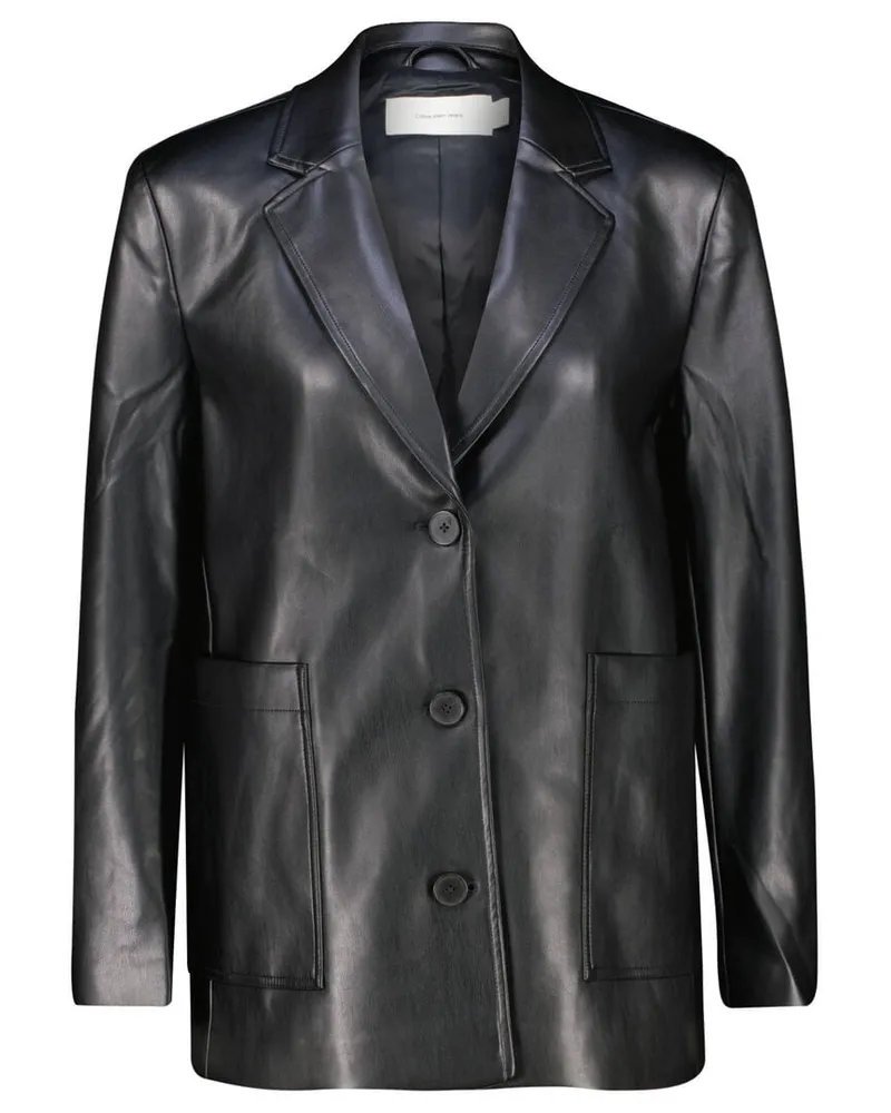 Calvin Klein Damen Blazer aus Kunstleder Relaxed Fit Schwarz