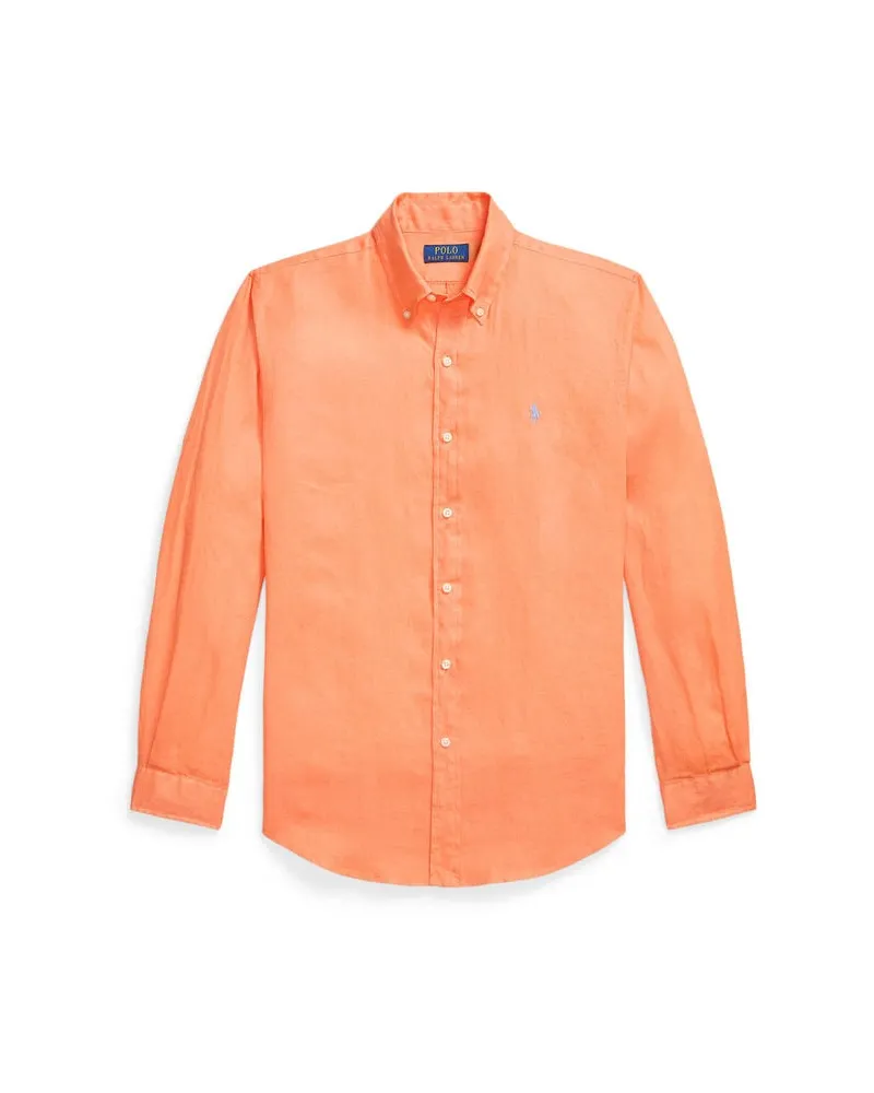 Ralph Lauren Herren Leinenhemd mit Button-down-Kragen Orange