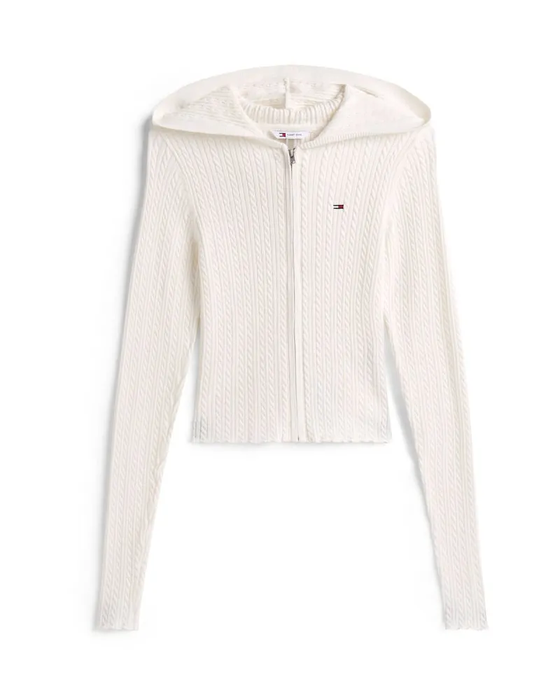 Tommy Hilfiger Damen Strickjacke mit Kapuze Weiss