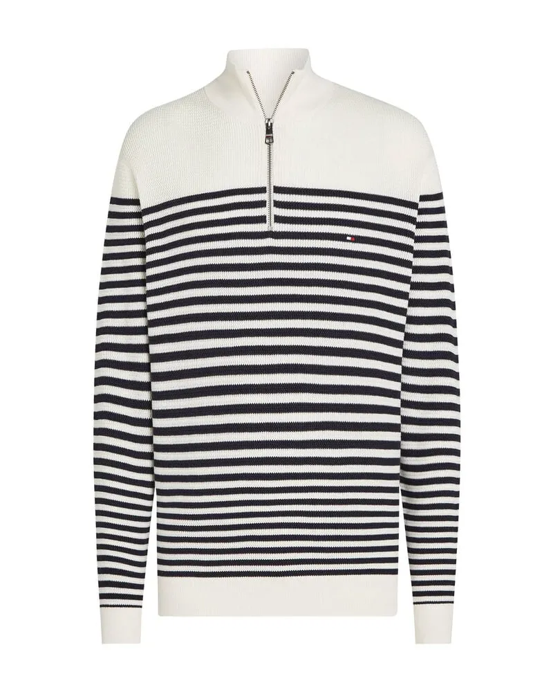 Tommy Hilfiger Herren Strickpullover RACKING STRUCTURE ZIP MOCK Weiss