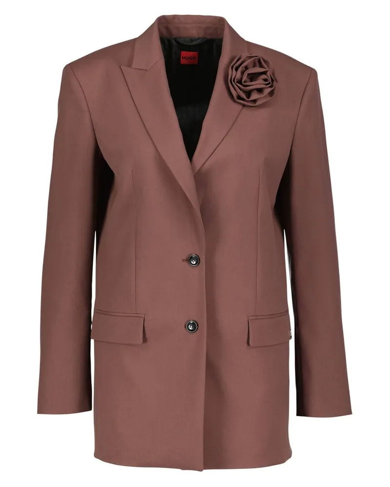 HUGO BOSS Damen Blazer mit Blumenbrosche AROSEA Relaxed Fit Braun