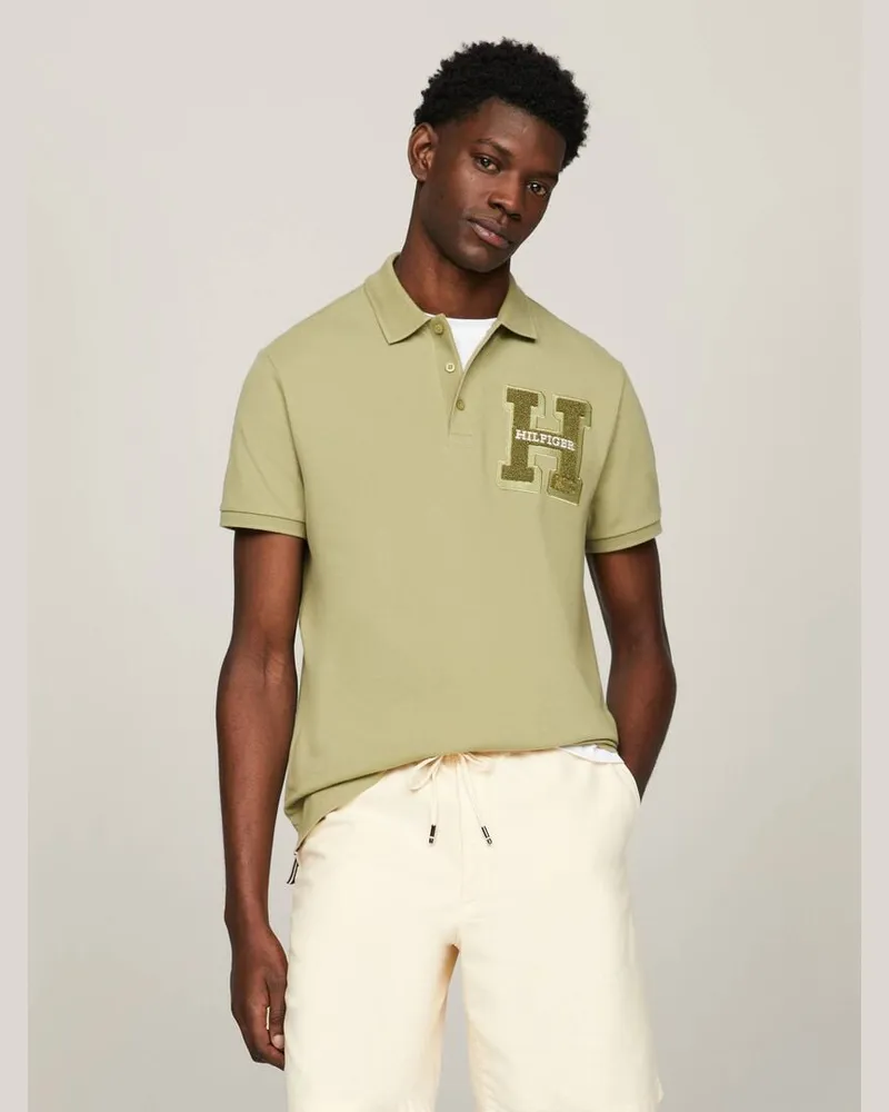 Tommy Hilfiger Herren Poloshirt BOUCLE LOGO EMBRO Regular Fit Kurzarm Oliv