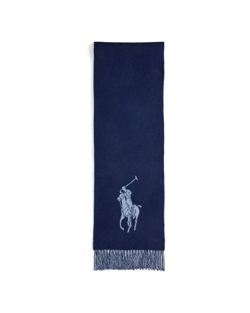 Ralph Lauren Damen Wollschal mit Fransen BIG PONY Navy