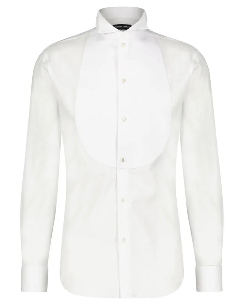 Giorgio Armani Herren Smokinghemd aus Baumwolle-Voile Weiss