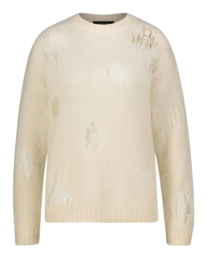 Fabiana Filippi Damen Strickpullover mit Mohair und Wolle MOHAIR RIPPED EFFECT CREWNECK SWEATER Weiss