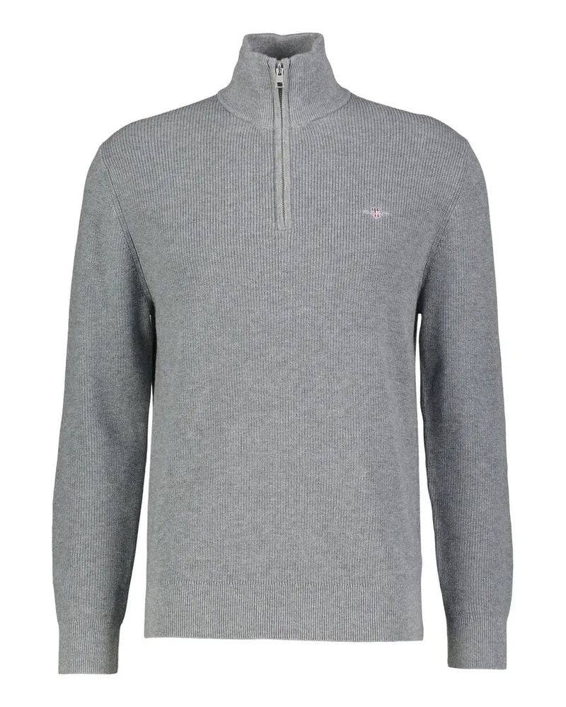 Gant Herren Troyer aus Baumwolle und Merinowolle COTTON MERINO RIBBED HALF ZIP Anthrazit