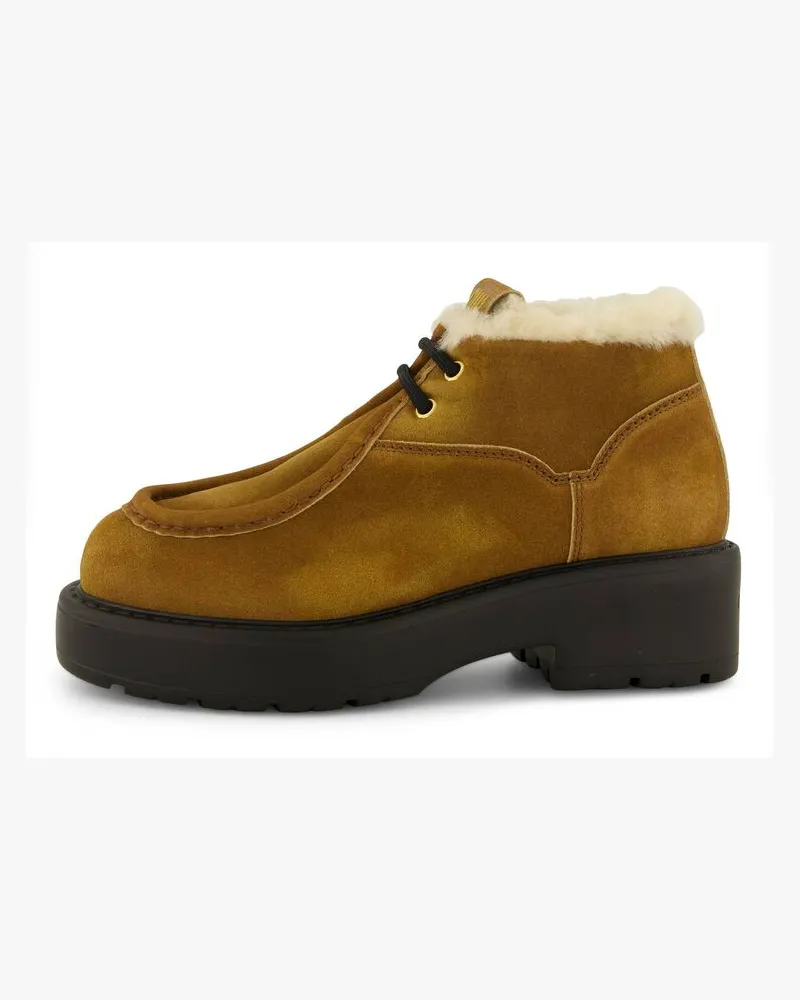 Miu Miu Damen Schnürschuhe MID-CUT BOOTIE aus Leder Cognac
