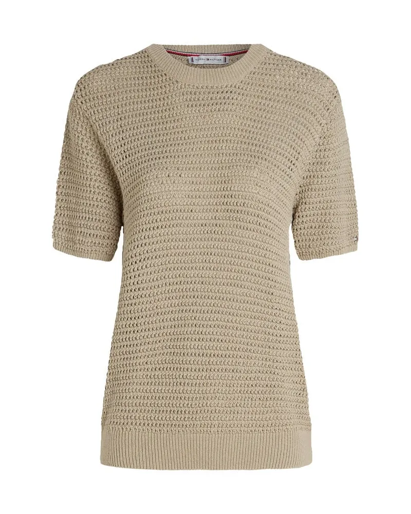 Tommy Hilfiger Damen Pullover mit Pointelle-Muster Sand
