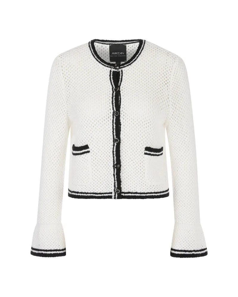 Marc Cain Damen Strickjacke mit Volantärmel Weiss