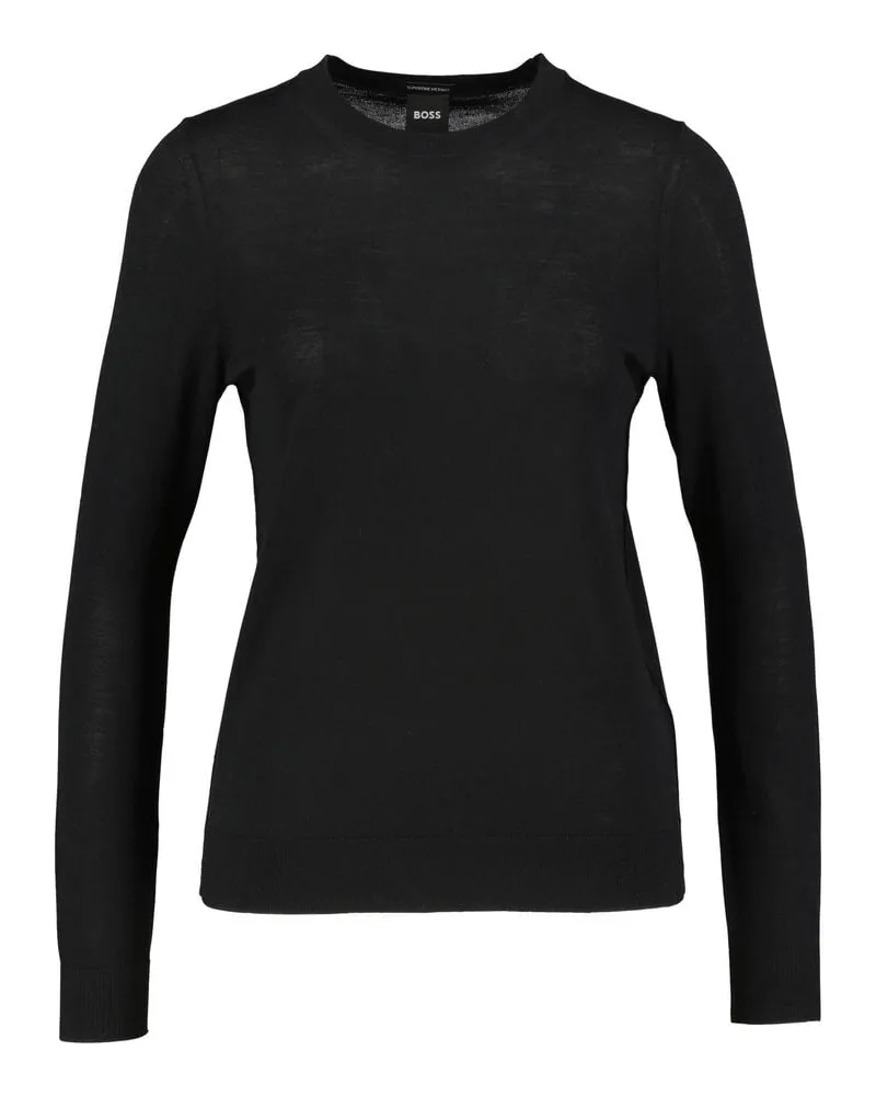 HUGO BOSS Damen Feinstrickpullover aus Merinowolle FERPINA Schwarz