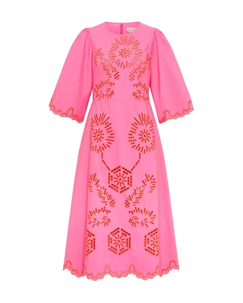 Maison Common Damen Kleid mit Loch-Stickerei Pink