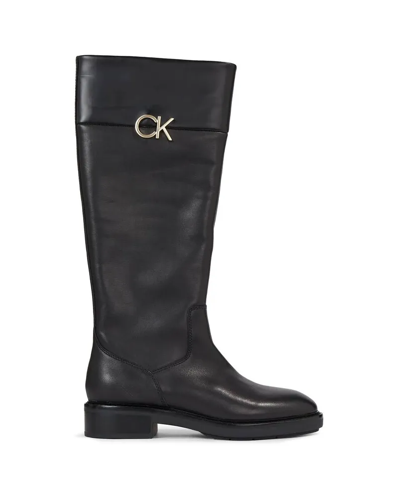 Calvin Klein Damen Lederstiefel RUBBER SOLE KNEE BOOT Schwarz