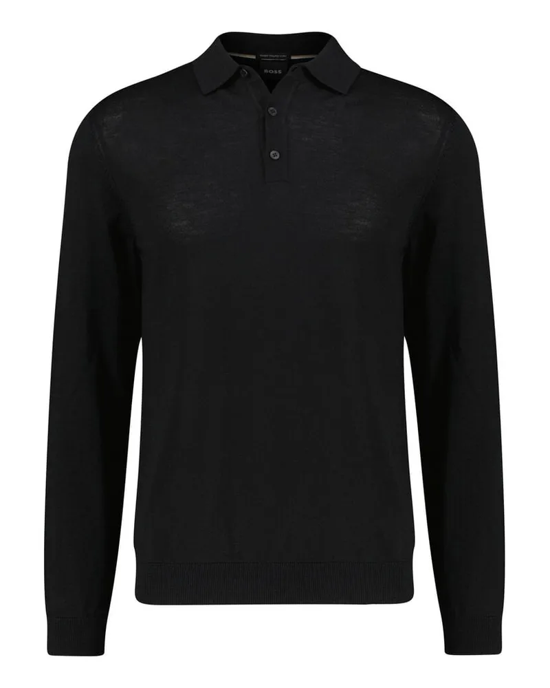HUGO BOSS Herren Polopullover aus Schurwolle LANCIONE Schwarz