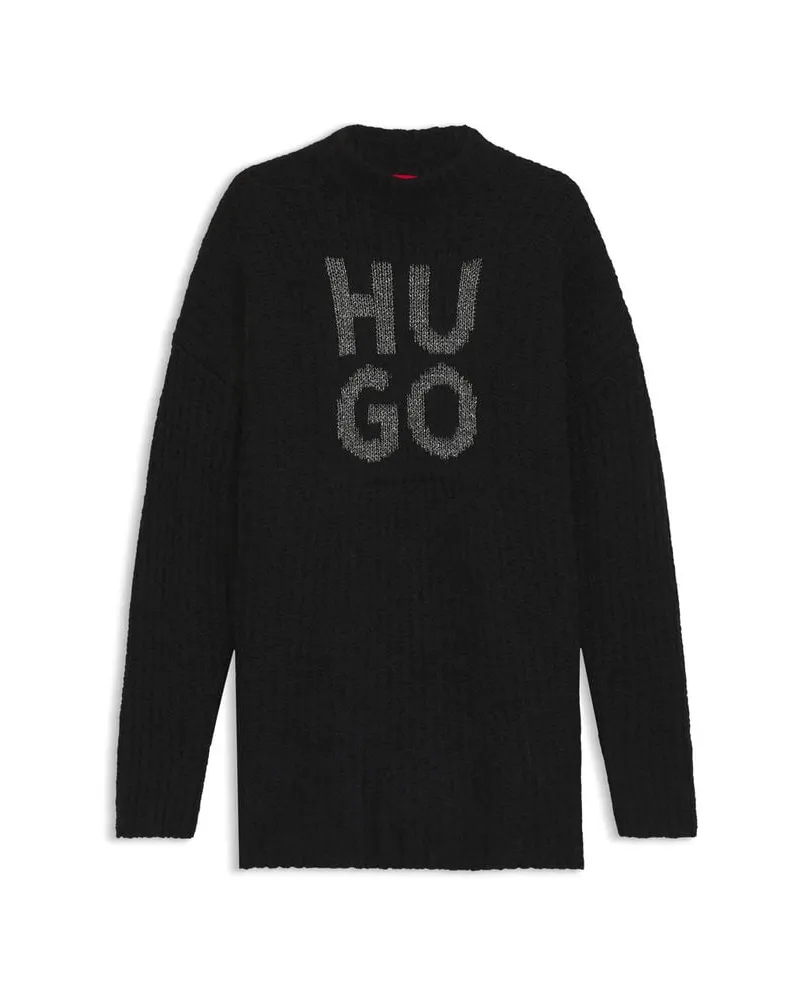 HUGO BOSS Damen Pullover mit Wolle und Alpaka SLOGUIS Schwarz