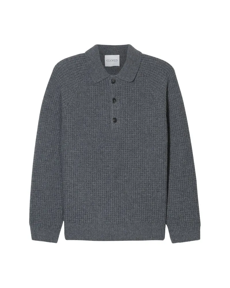 Closed Herren Strickpullover aus Wolle mit Reißverschluss Anthrazit