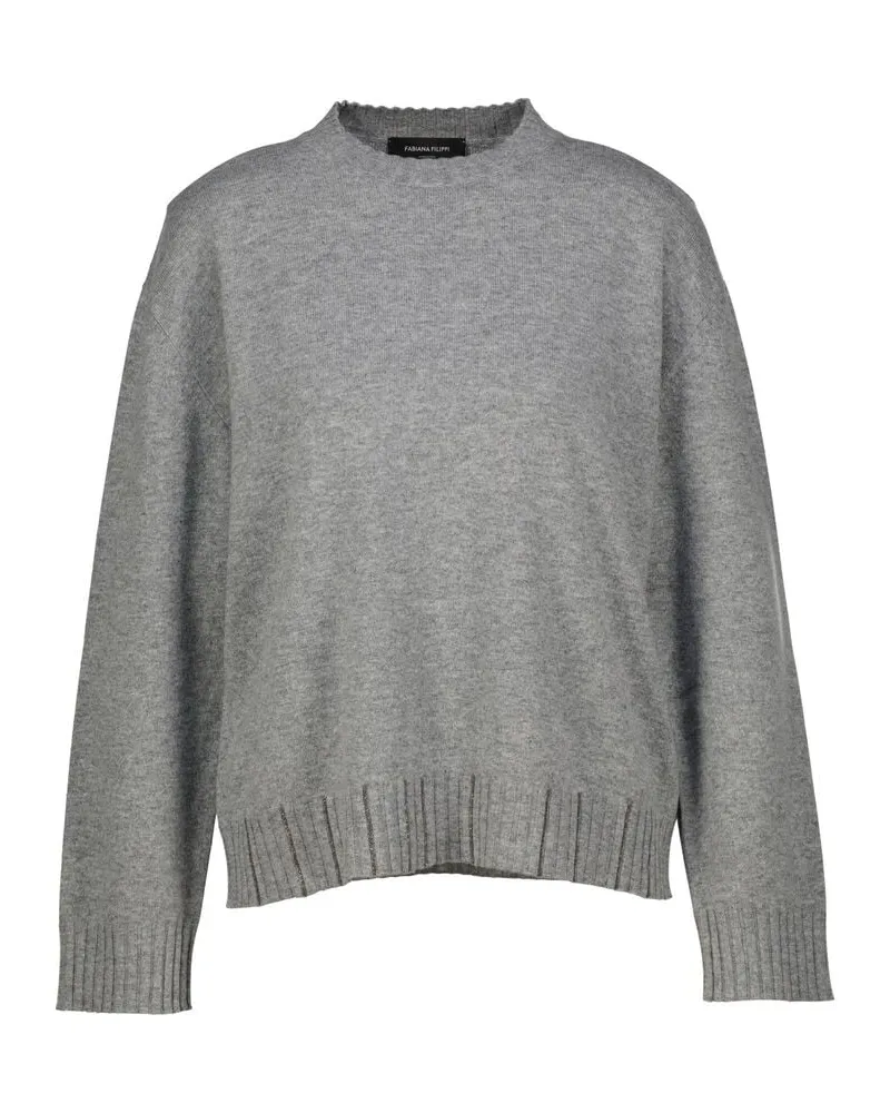 Fabiana Filippi Damen Strickpullover mit Schmuckstein-Besatz Grau