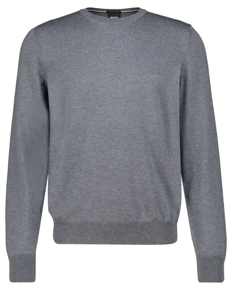 HUGO BOSS Herren Strickpullover BOTTO aus Schurwolle Grau