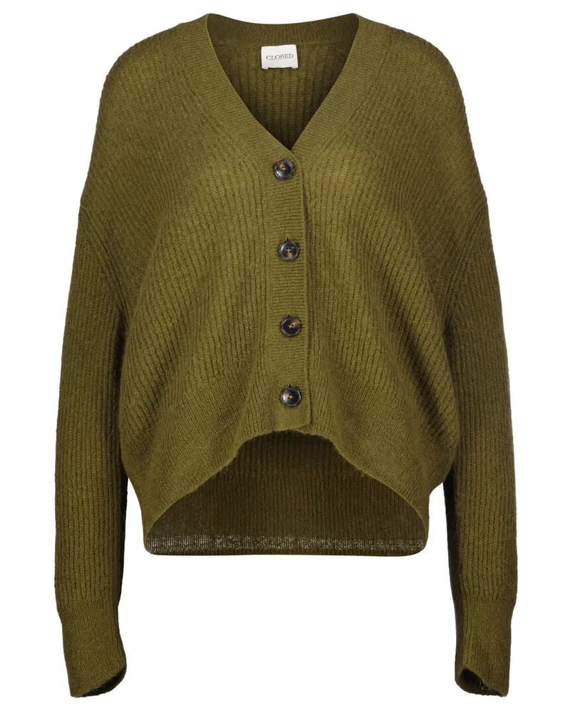 Closed Damen Strickjacke mit Alpaka und Wolle Oliv