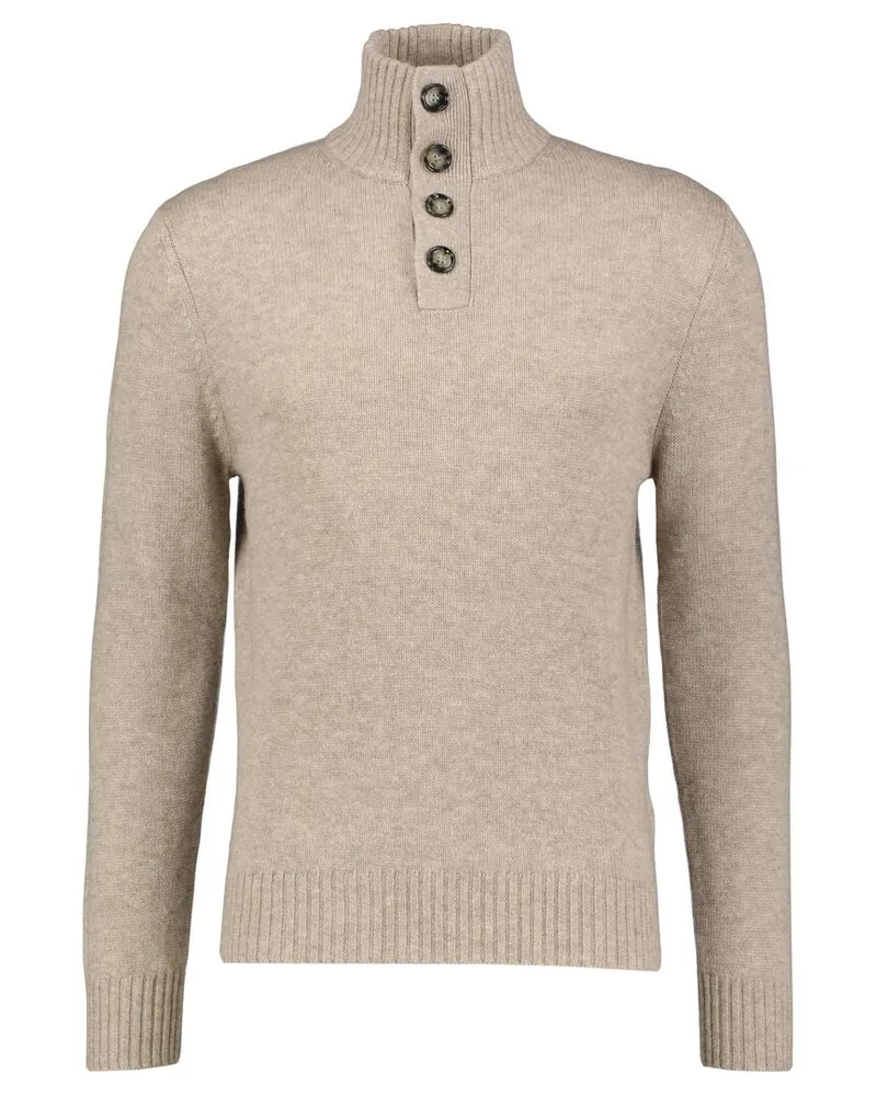 ALLUDE Herren Strickpullover aus Schurwolle und Kaschmir mit Knopfleiste Taupe