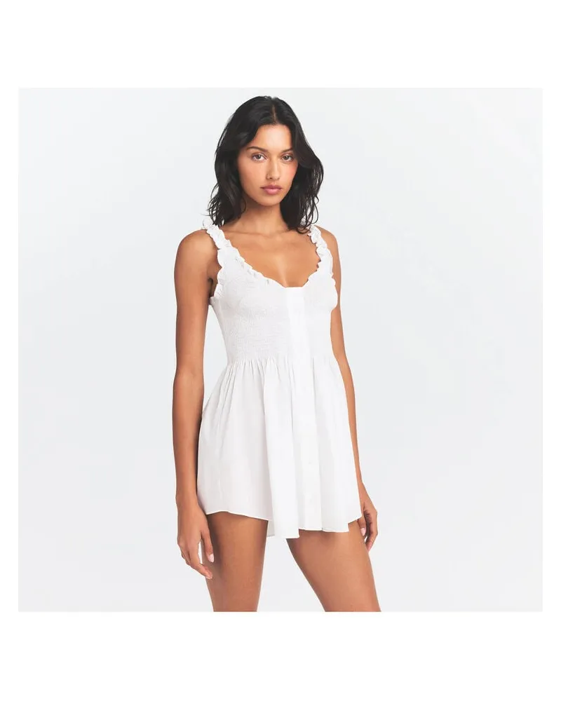 SKIMS Damen Minikleid POPLIN APPAREL SMOCKED MINI DRESS Weiss