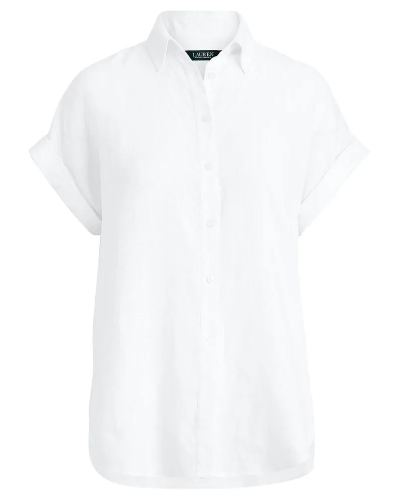 Ralph Lauren Damen Leinenbluse Kurzarm Weiss