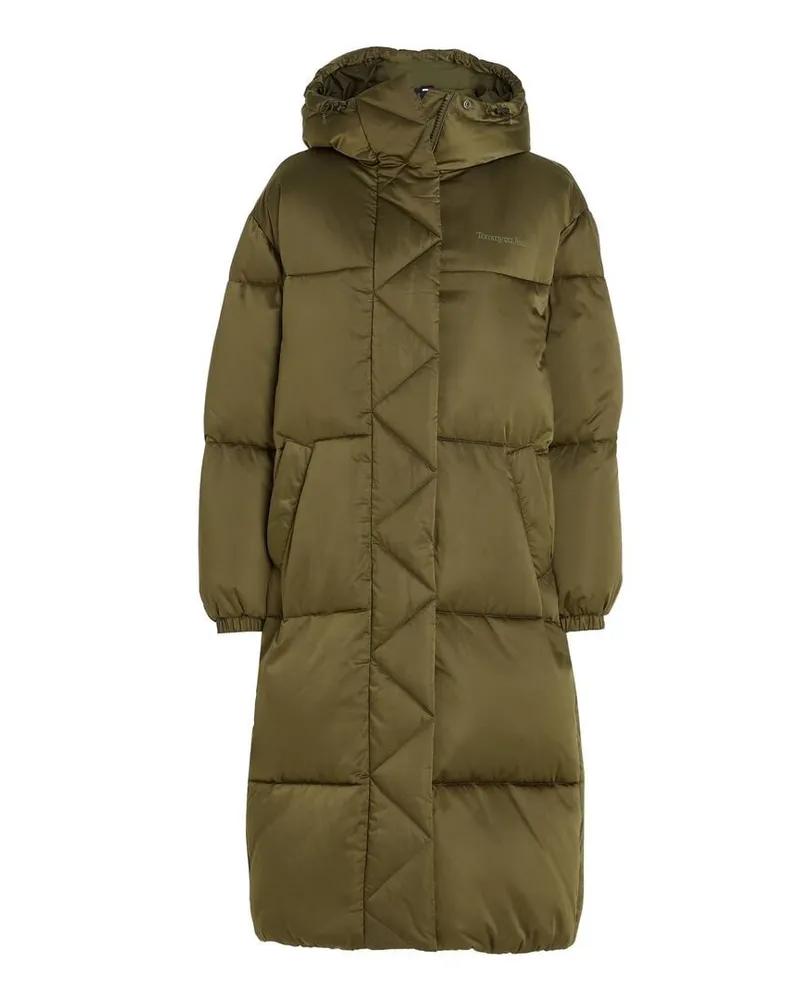 Tommy Hilfiger Damen Steppmantel mit Kapuze TJW LONG SATIN PUFFER Khaki