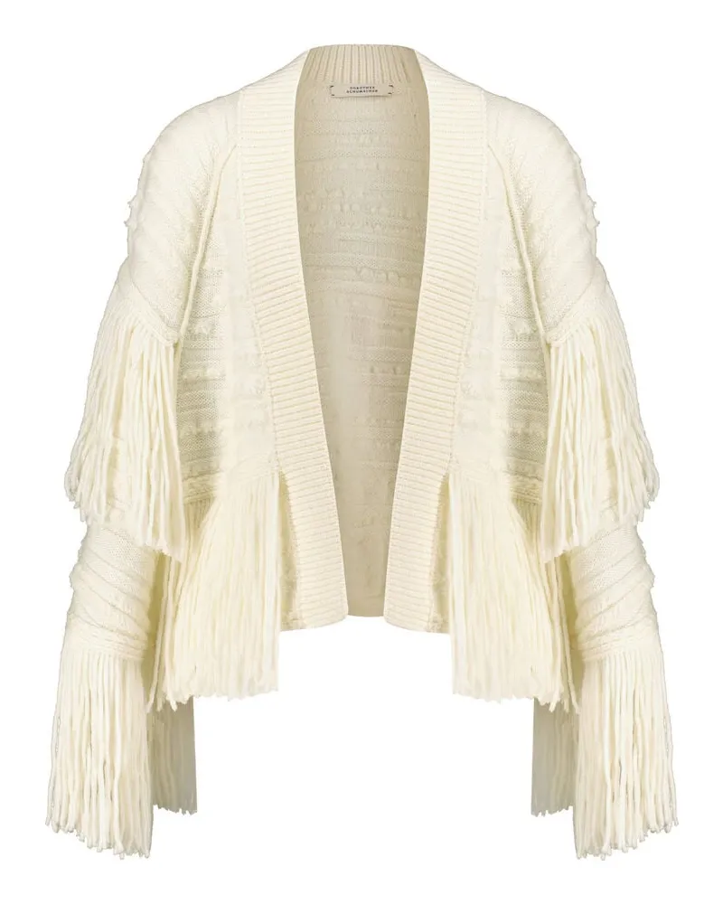 Dorothee Schumacher Damen Strickjacke mit Fransen FREE SPIRIT Weiss