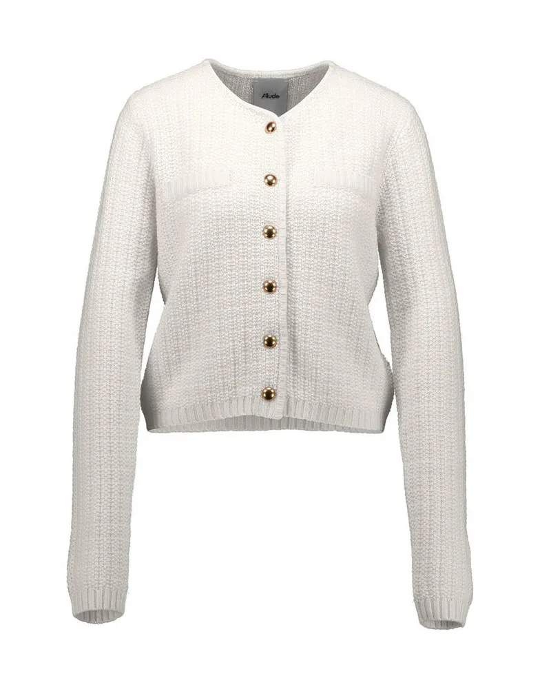 ALLUDE Damen Strickjacke aus Wolle und Kaschmir Offwhite