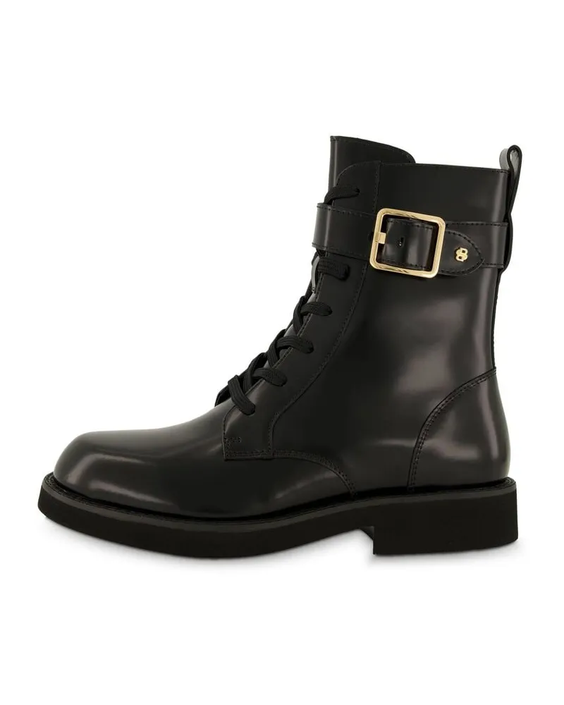HUGO BOSS Damen Schnürstiefeletten Leder ELERI_LUBOOTIE Schwarz