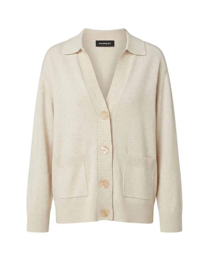Repeat Damen Strickjacke aus Baumwoll-Mix Offwhite