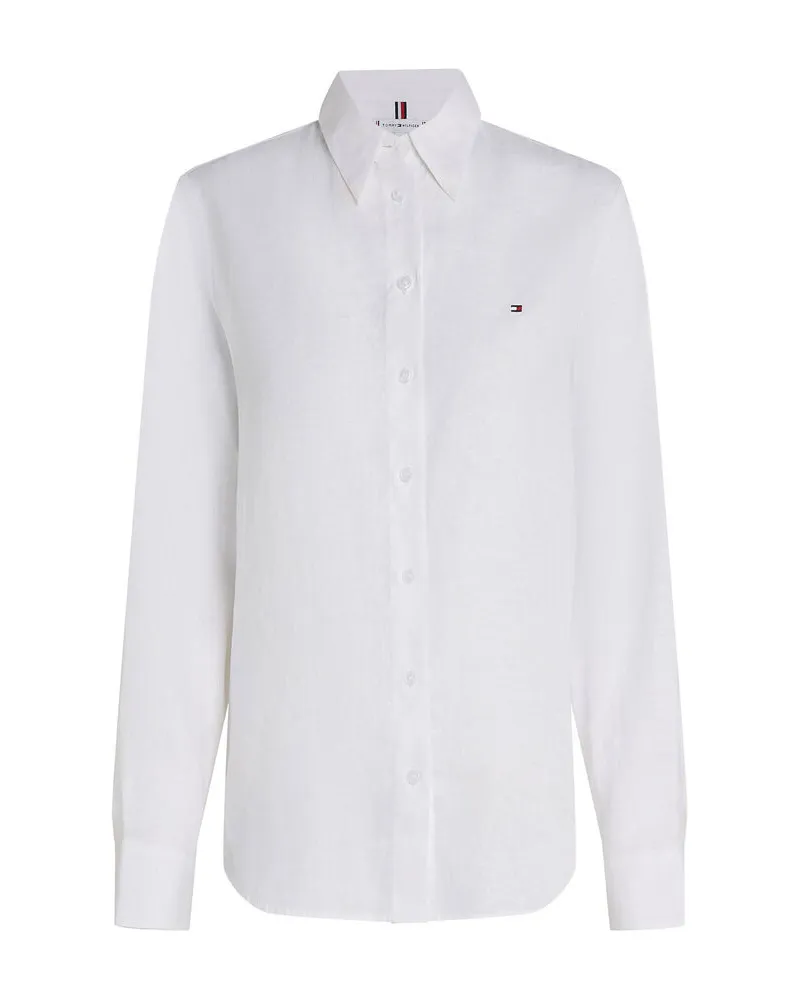 Tommy Hilfiger Damen Bluse aus Leinen Regular Fit Weiss