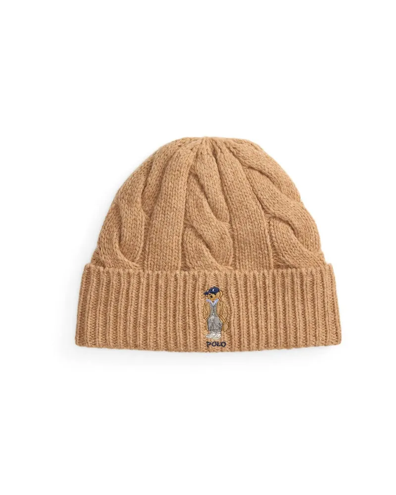 Ralph Lauren Damen Strickmütze mit Polo Bear Camel