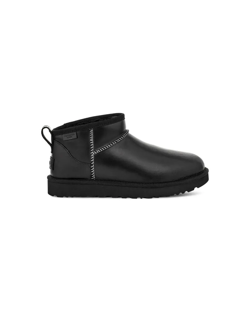 UGG Damen Boots CLASSIC ULTRA MINI LEATHER Schwarz