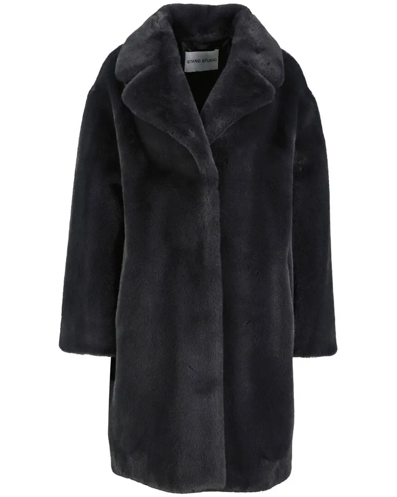 STAND Damen Webpelzmantel CAMILLE COCOON COAT Anthrazit