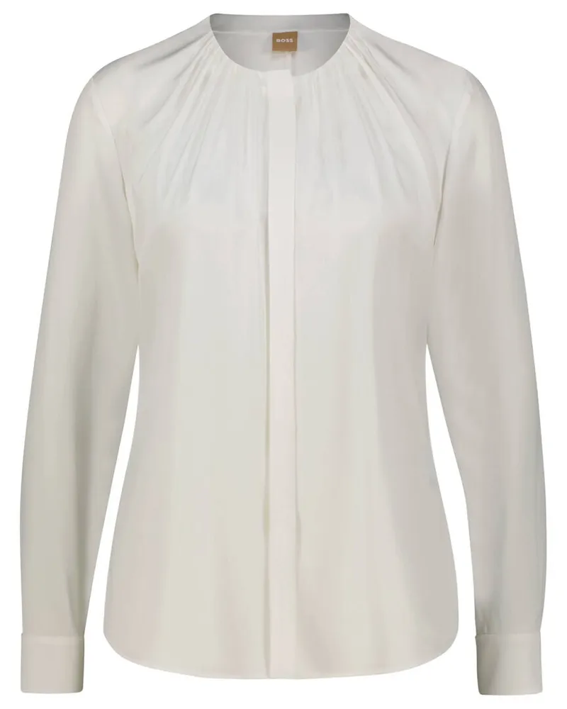 HUGO BOSS Damen Bluse aus Stretchseide BANORAH Langarm Weiss