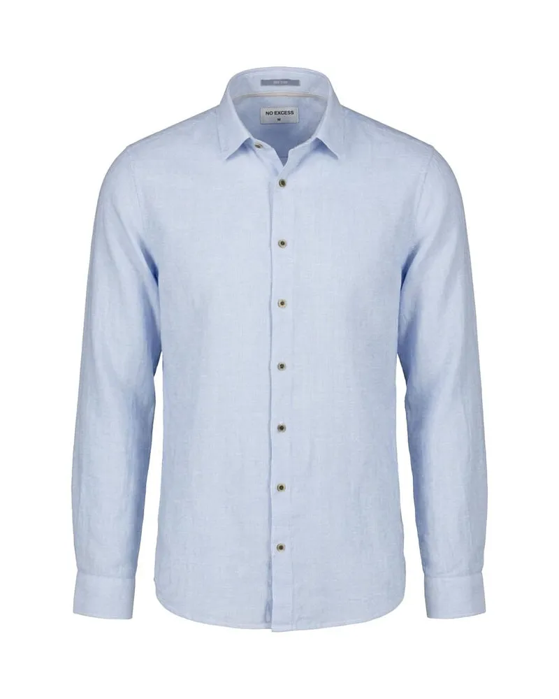 No Excess Herren Hemd aus Leinen und Baumwolle Bleu