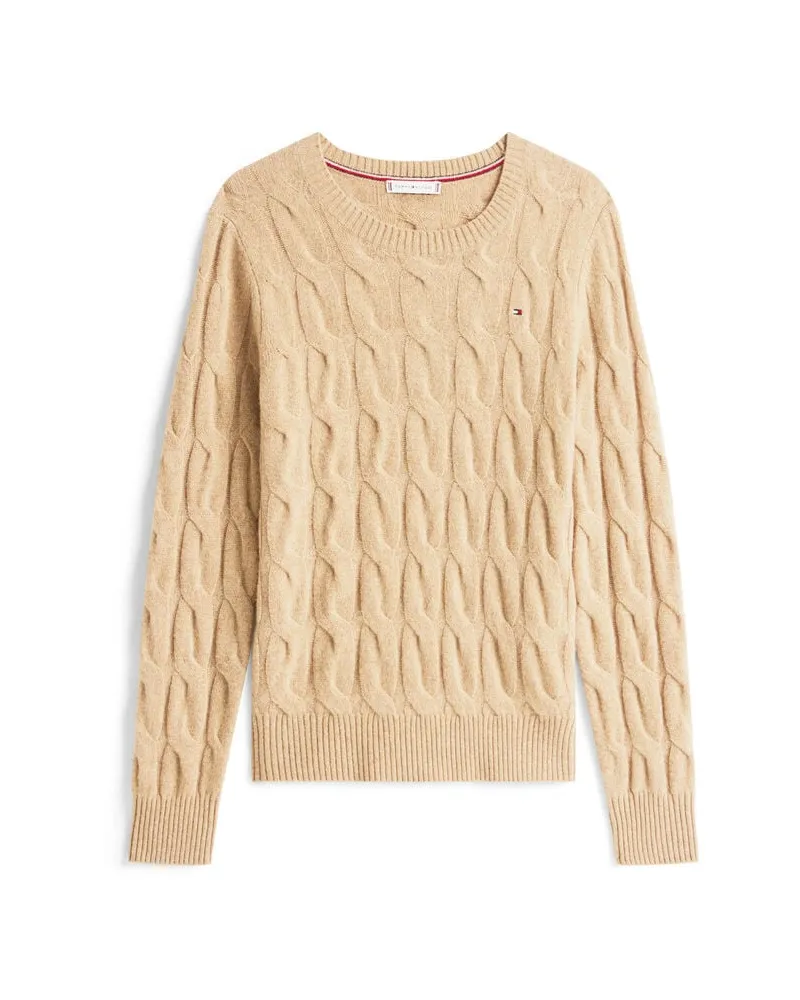 Tommy Hilfiger Damen Strickpullover aus Wolle mit Zopfmuster Beige