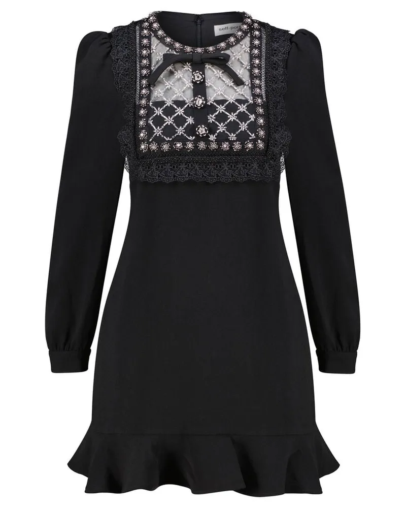 Self-Portrait Damen Minikleid BLACK CREPE EMBELLISHED TUNIC Schwarz