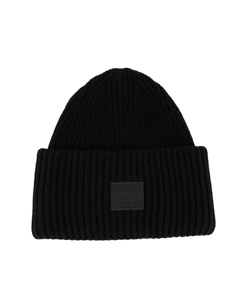 Acne Studios Damen Strickmütze PANSY FACE YAK BEANIE Schwarz