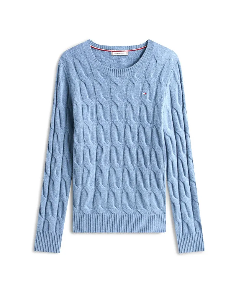 Tommy Hilfiger Damen Strickpullover aus Wolle mit Zopfmuster Blau