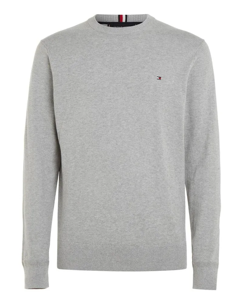 Tommy Hilfiger Herren Strickpullover Rundhals Baumwolle/Kaschmir Regular Fit Silber