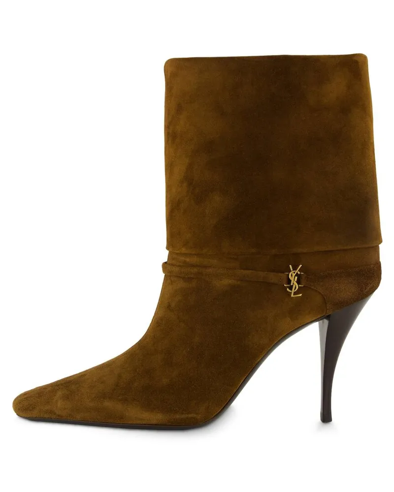 Saint Laurent Damen Gamaschen-Stiefeletten RICKY 90 DREAM Braun