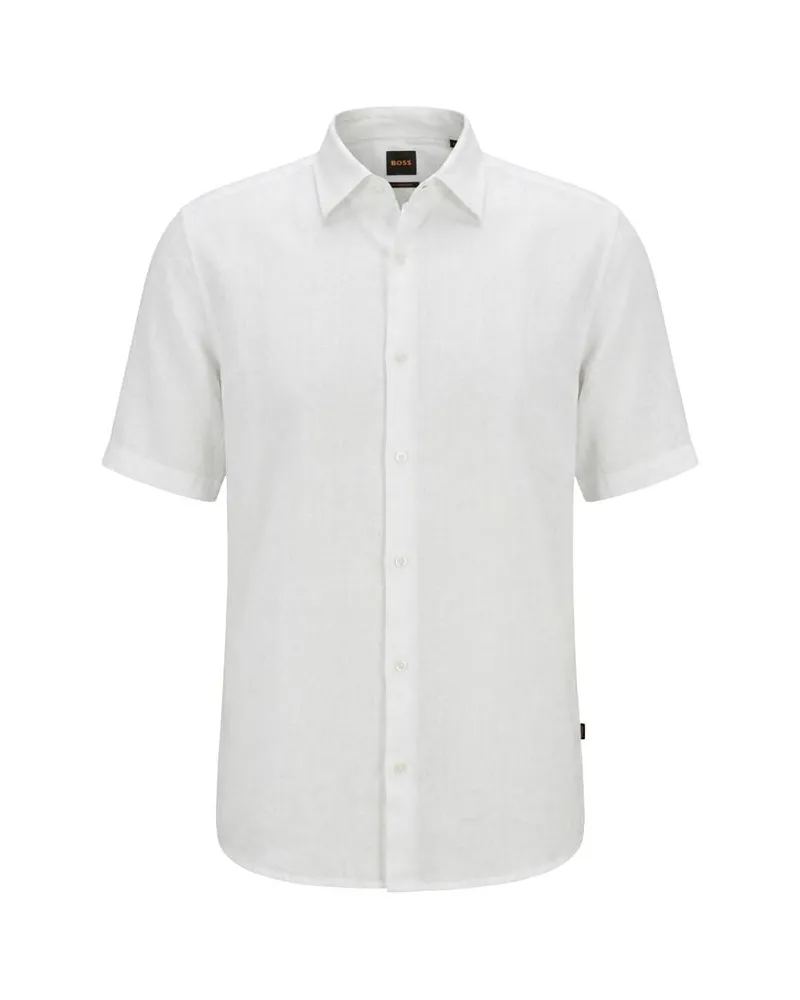 HUGO BOSS Herren Hemd aus Leinen RASH_2_M Regular Fit Weiss