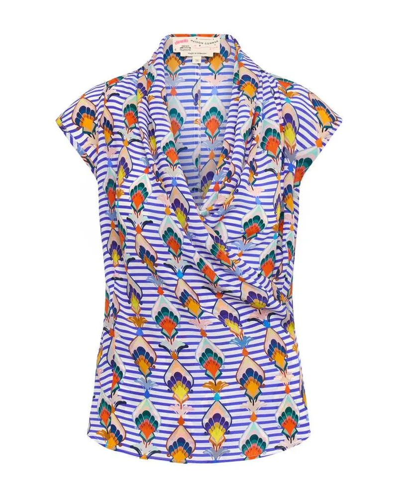 Maison Common Damen Seidenbluse Allover-Print Bleu